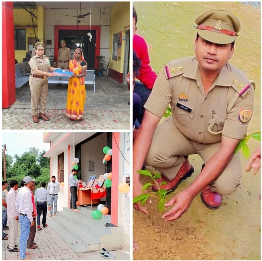 तिलोकपुर चौकी इंचार्ज मनोज कुमार द्वारा परिसर में झण्डा रोहण व पौधारोपण किया गया