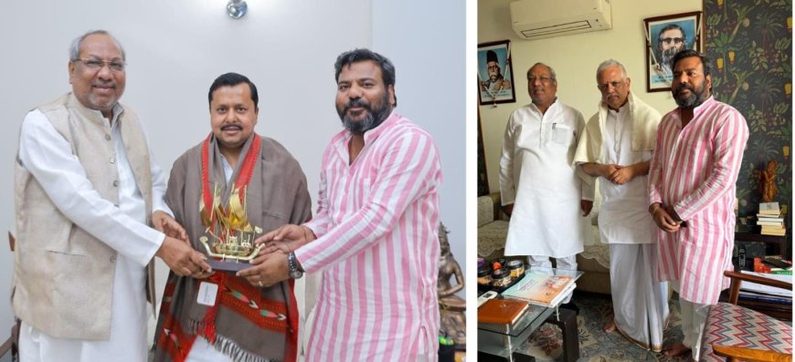 मंत्री डॉ संजय निषाद ने बीएल संतोष और नितिन नवीन से की शिष्टाचार भेंट 